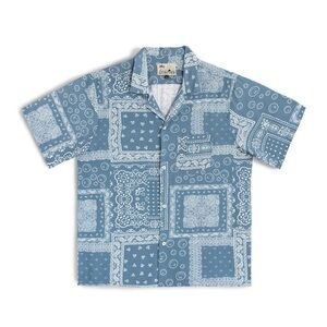 Bather Men’s Lake Bandana Camp Shirt in Blue/White Size M